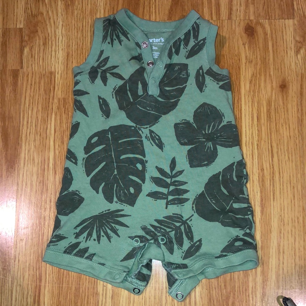 Carters one piece shorts and tank. Green and gray. 3 months